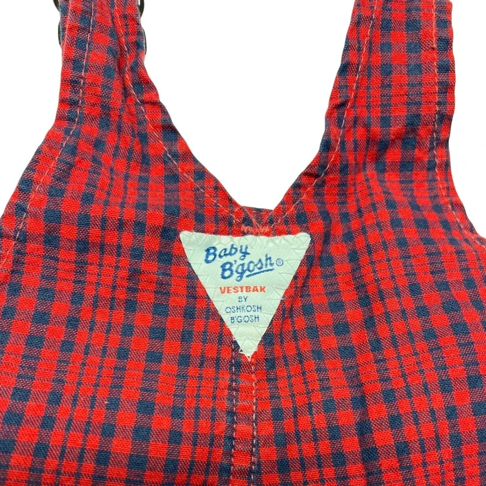 Vintage 90s Baby OshKosh B'Gosh Overalls 12M Red‎ Blue Plaid USA Made Snaps EUC